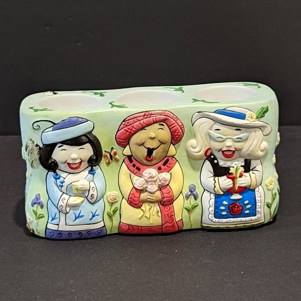 𝅺Partylite Ceramic Garden Gals 3 Tea Light Candle Holder